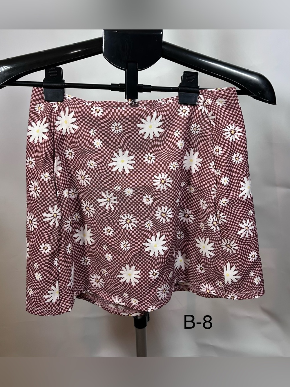 Altar'd State White Daisy Print Skater Skirt in Wine